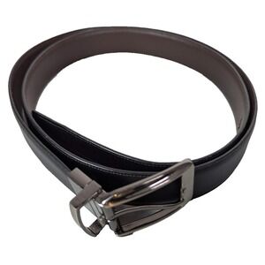 Black Leather Dress Belt Mens Size 48/120 Silver Tone Buckle Casual Business Dad